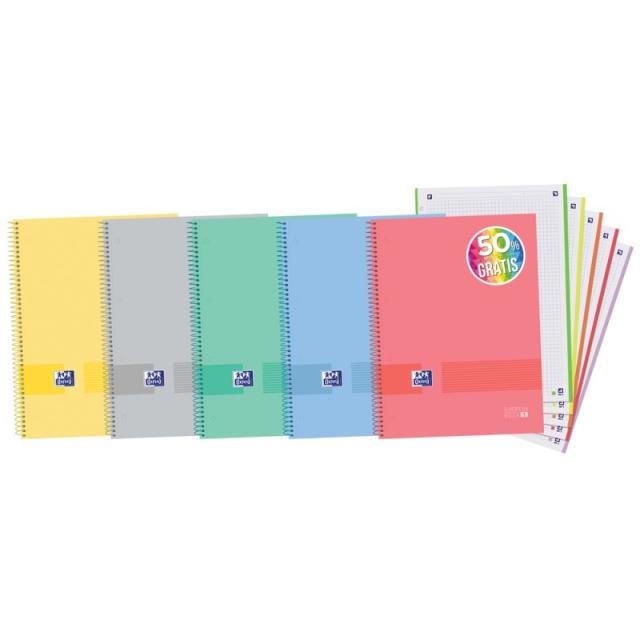 Oxford - 400161736 cuaderno y block A4+ 120 hojas Azul, Gris, Color menta, Rosa, Amarillo