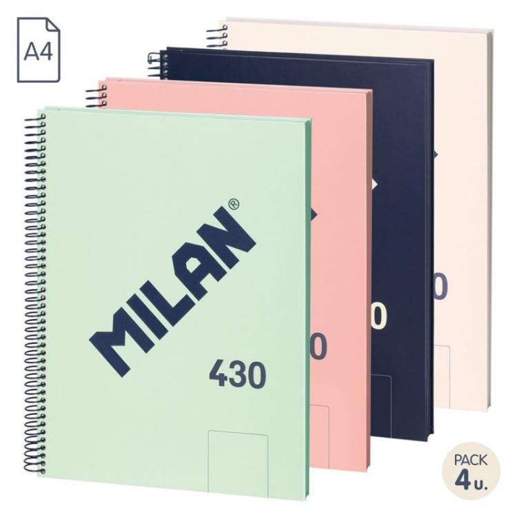 Milan - 57141E80X4 cuaderno y block A4 80 hojas Beige, Azul, Verde, Rosa - Surtido pack de 4