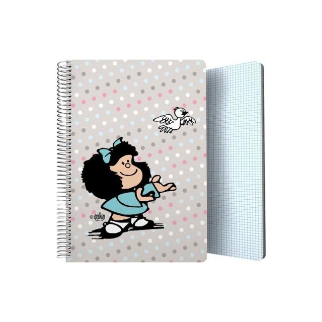 Grafoplas - GRAFOPLÁS CUADERNO ESPIRAL FOLIO 80H 4X4MM 90GR TAPA PP MAFALDA BIRD