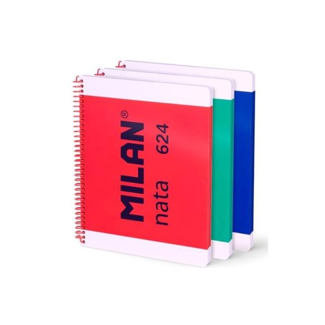 Milan - MILAN CUADERNO ESPIRAL A4 80H 95GR 5X5 TAPA DURA COLECCIÓN NATA® 624 SINCE 1918 SURTIDO PACK 3 UD - Color no elegible