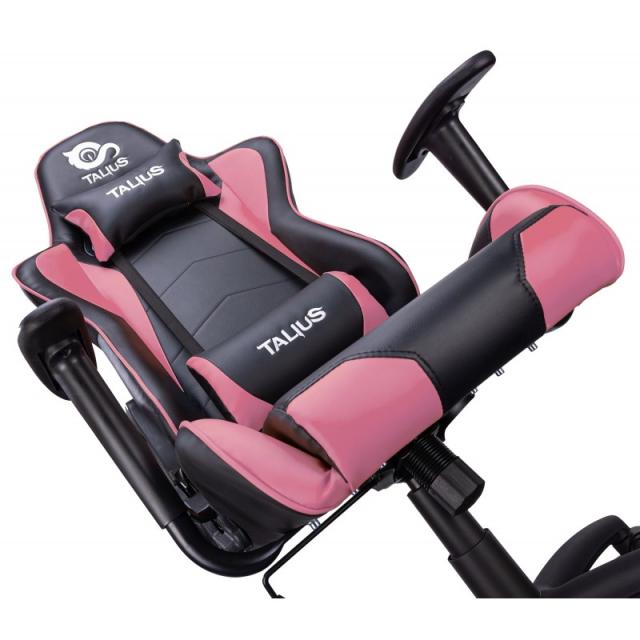 TALIUS - Silla Gecko gaming negra/rosa, brazos fijos, butterfly, base nylon, ruedas nylon, gas clase 4
