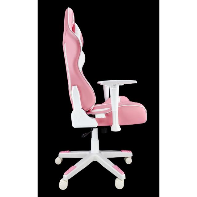 TALIUS - Silla Dragonfly gaming blanco/rosa 2D, butterfly, base nylon, ruedas 60mm nylon, gas clase 4,