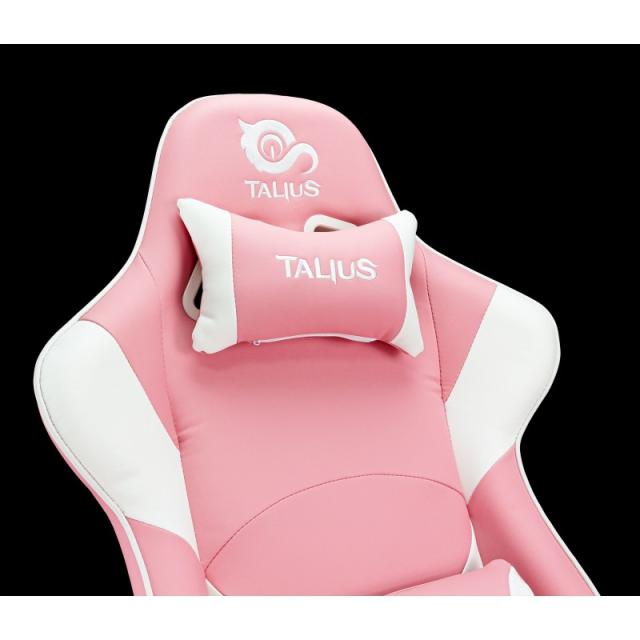 TALIUS - Silla Dragonfly gaming blanco/rosa 2D, butterfly, base nylon, ruedas 60mm nylon, gas clase 4,