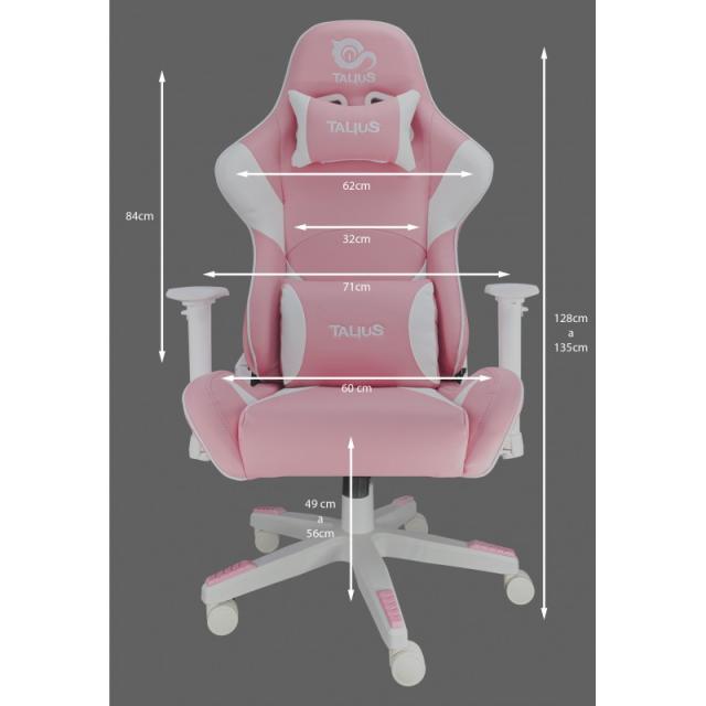 TALIUS - Silla Dragonfly gaming blanco/rosa 2D, butterfly, base nylon, ruedas 60mm nylon, gas clase 4,