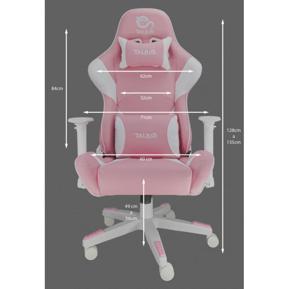 TALIUS - Silla Dragonfly gaming blanco/rosa 2D, butterfly, base nylon, ruedas 60mm nylon, gas clase 4,