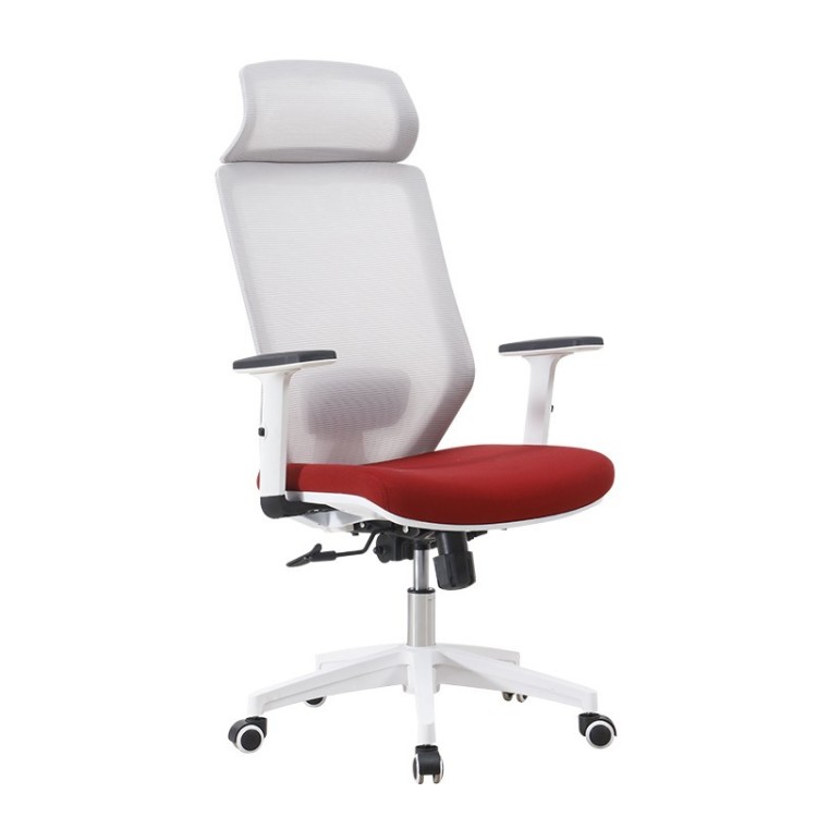 Sillón de oficina CLAYTON, blanco, malla gris, tejido rojo