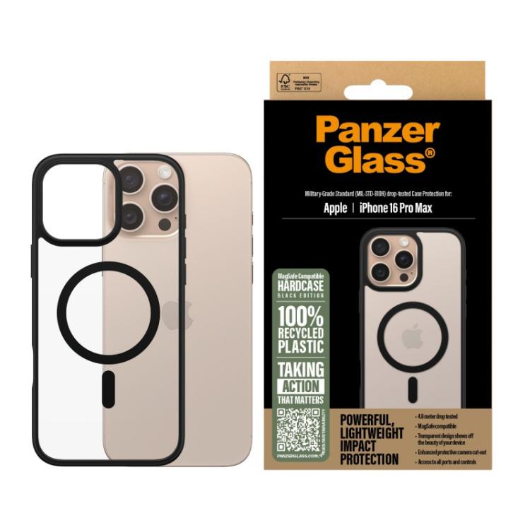 PanzerGlass - HardCase Transparent w. Black MagSafe & Frame iPhone 16 Pro Max funda para teléfono móvil Negro