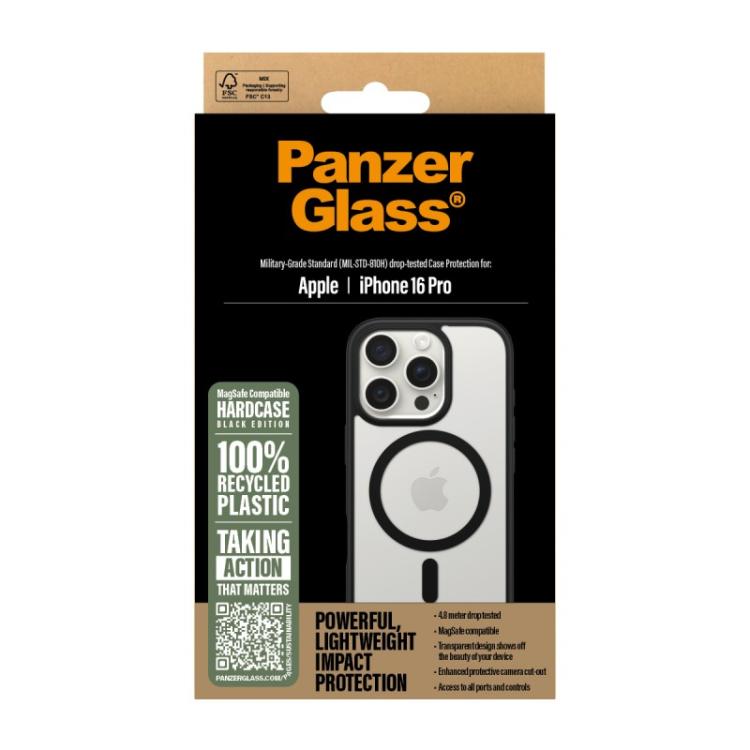 PanzerGlass - HardCase Transparent w. Black MagSafe & Frame iPhone 16 Pro funda para teléfono móvil Negro