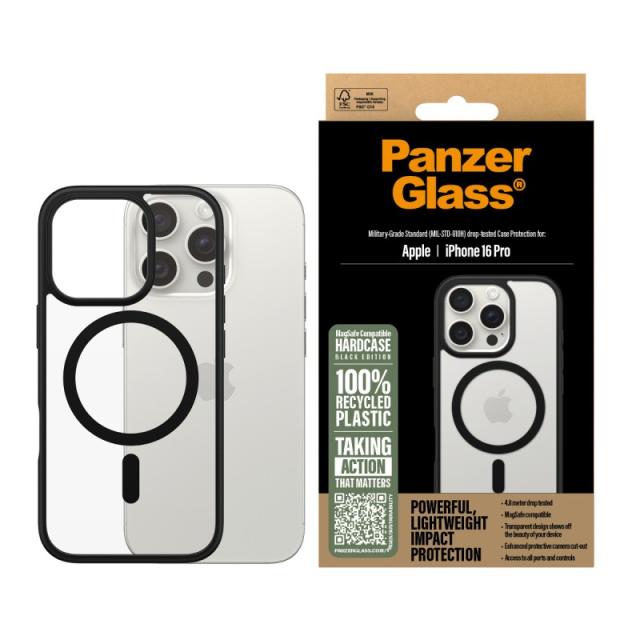 PanzerGlass - HardCase Transparent w. Black MagSafe & Frame iPhone 16 Pro funda para teléfono móvil Negro