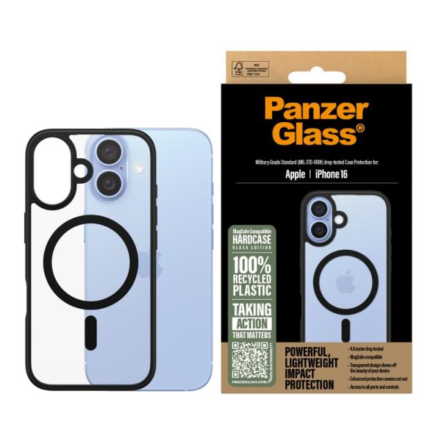 PanzerGlass - HardCase Transparent w. Black MagSafe & Frame iPhone 16 funda para teléfono móvil Negro