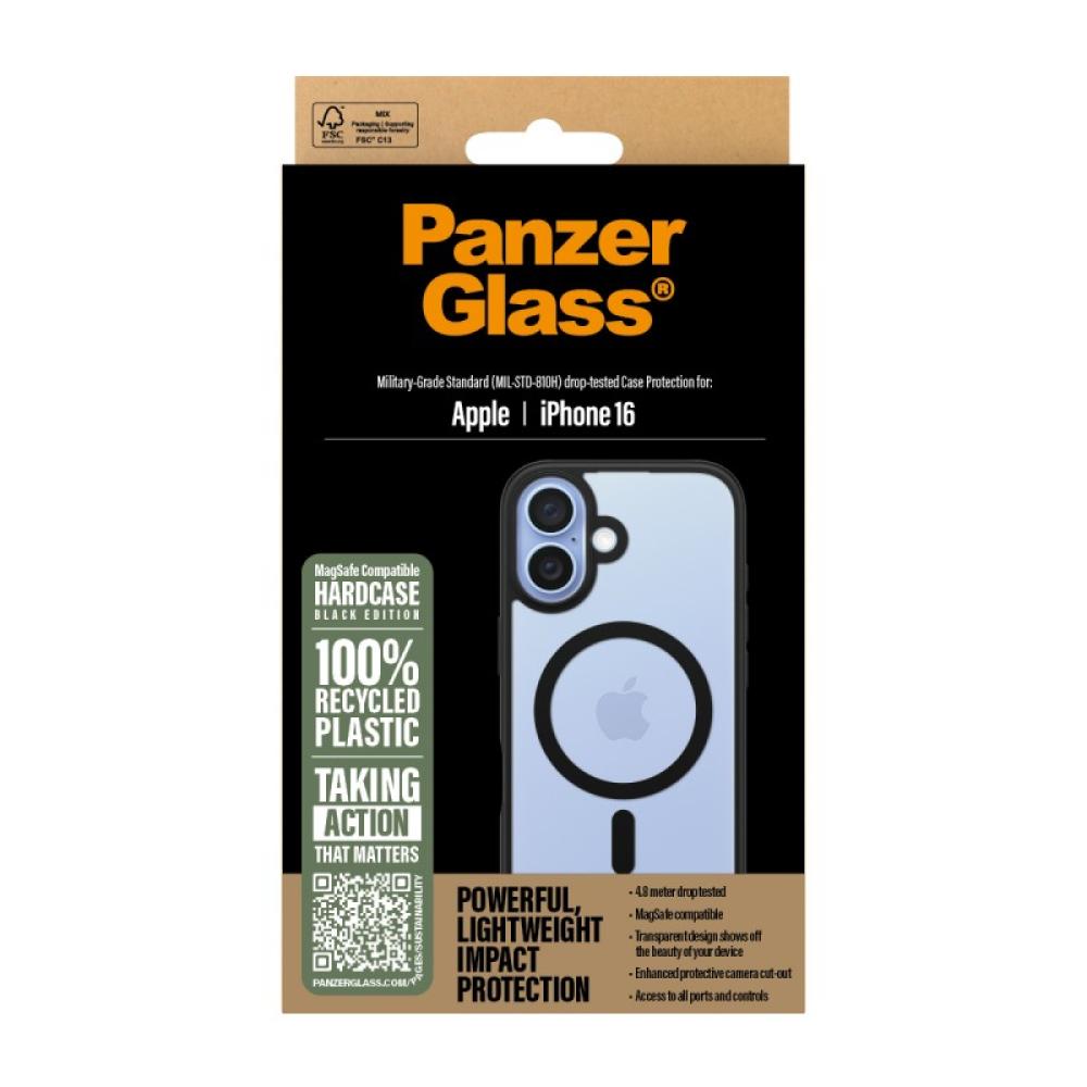 PanzerGlass - HardCase Transparent w. Black MagSafe & Frame iPhone 16 funda para teléfono móvil Negro