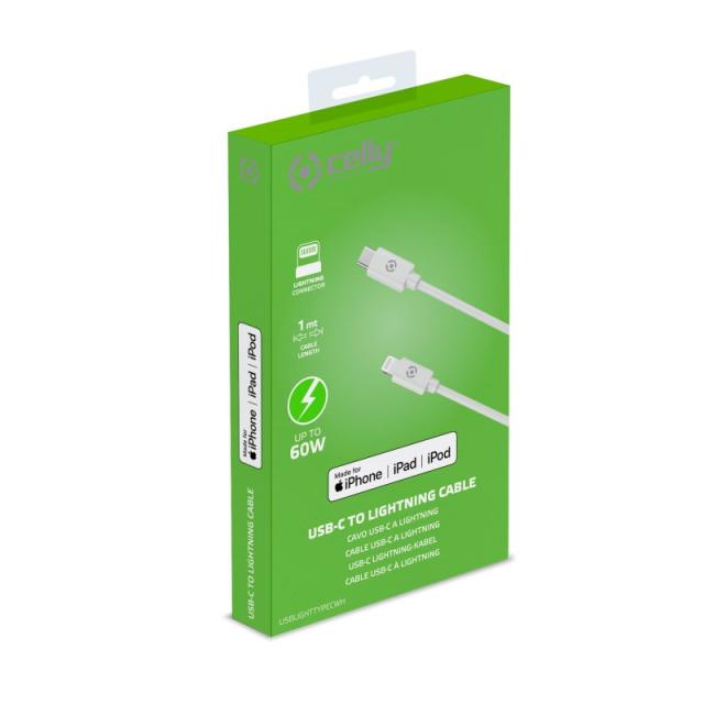 Celly - USBLIGHTTYPECWH cable de teléfono móvil Blanco USB C Lightning 1 m