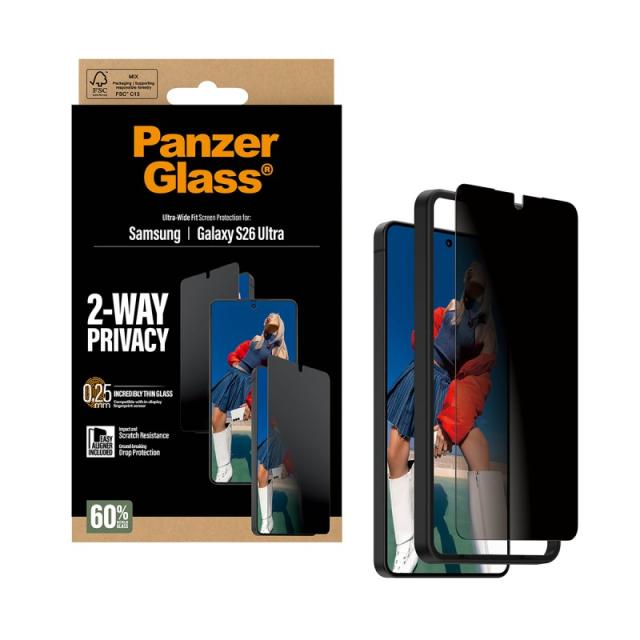 PanzerGlass - 2-Way Privacy Screen Protector Samsung Galaxy S26 Ultra / Ultra-Wide Fit w. EasyAligner Protector de pantalla 1 pi
