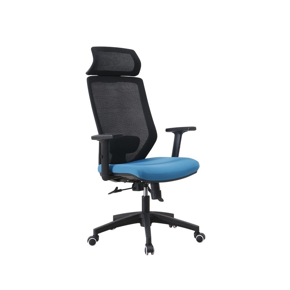 Sillón de oficina CLAYTON, negro, malla negra, tejido azul claro