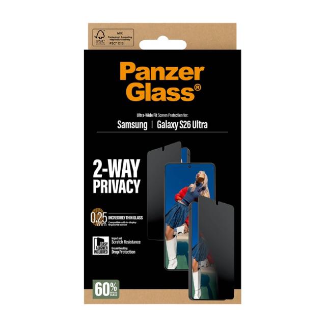 PanzerGlass - 2-Way Privacy Screen Protector Samsung Galaxy S26 Ultra / Ultra-Wide Fit w. EasyAligner Protector de pantalla 1 pi