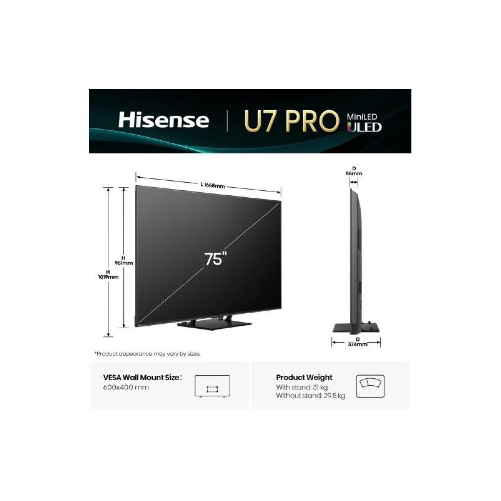 Hisense - U7Q PRO 75U7Q PRO 190,5 cm (75") 4K Ultra HD Smart TV Wifi Negro 500 cd / m²