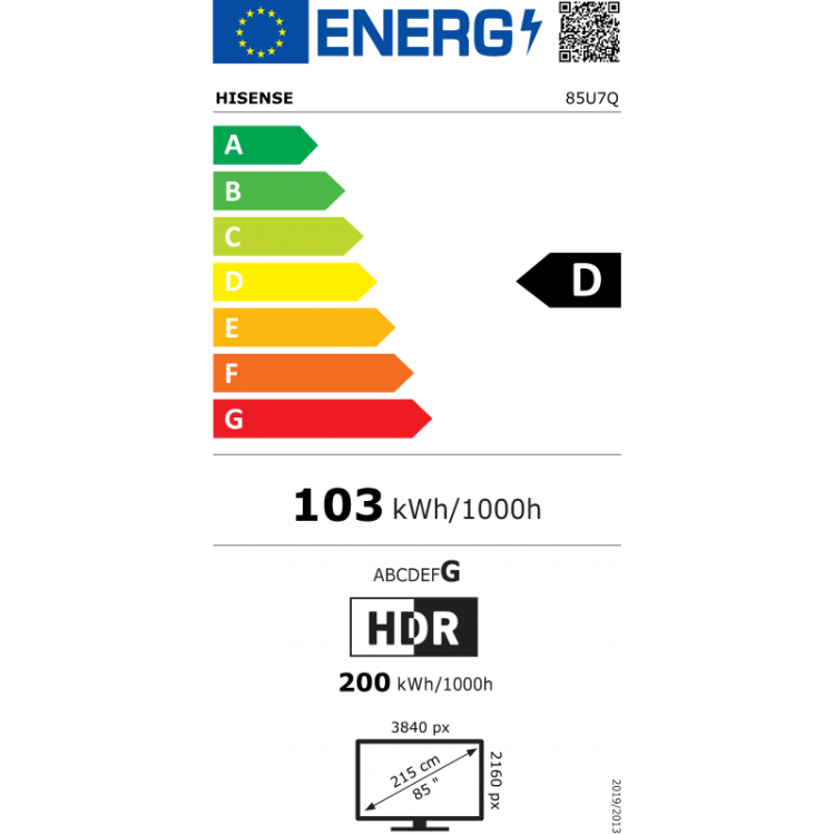 Hisense - 85U7Q 2,16 m (85") 4K Ultra HD Smart TV Wifi Negro 450 cd / m²