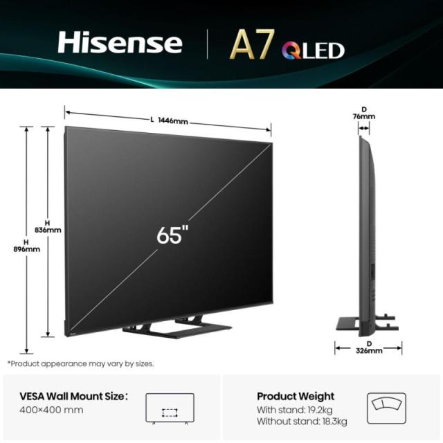 Hisense - A7Q 65A7Q 165,1 cm (65") 4K Ultra HD Smart TV Wifi Negro 400 cd / m²