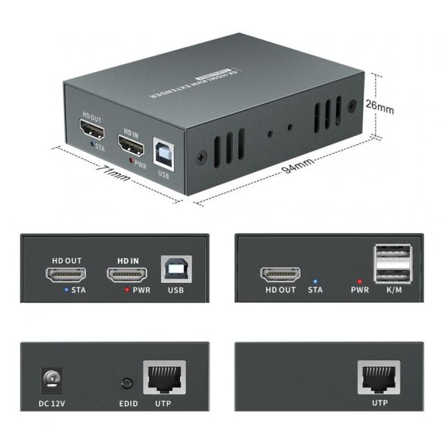 LevelOne - HVE-8111 extensor audio/video Transmisor y receptor de señales AV Negro