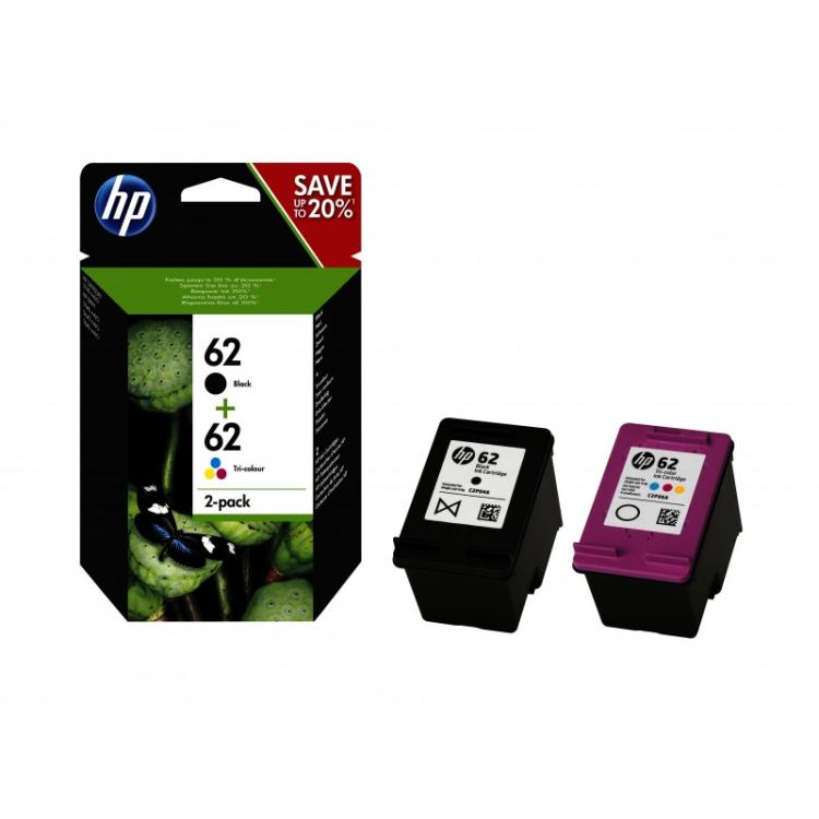 HP - Pack de ahorro de 2 cartuchos de tinta original 62 negro/tricolor