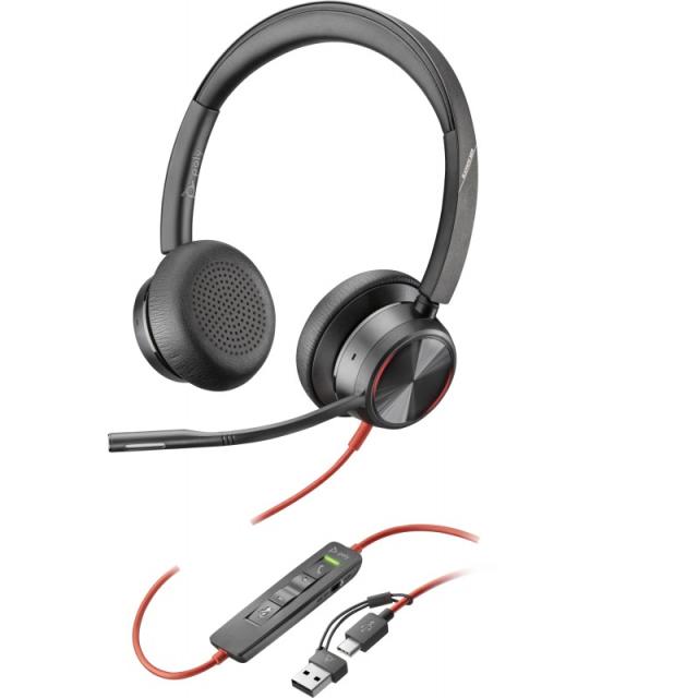 HP Poly - Auriculares estéreo Poly Blackwire 8225 USB-C + Adaptador USB-C/A