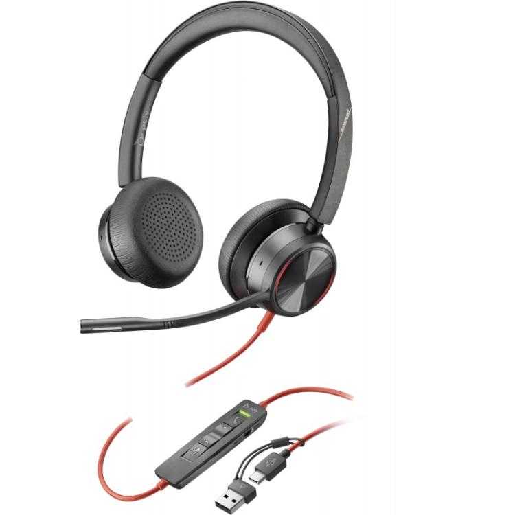 HP Poly - Auriculares estéreo Poly Blackwire 8225 USB-C + Adaptador USB-C/A