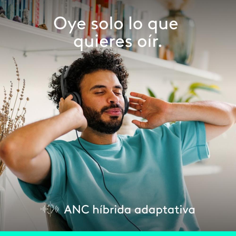 Logitech - Zone Wired 2: auriculares con cancelación de ruido y tecnología híbrida adaptativa ANC, USB-C con adaptador USB-A, Gr