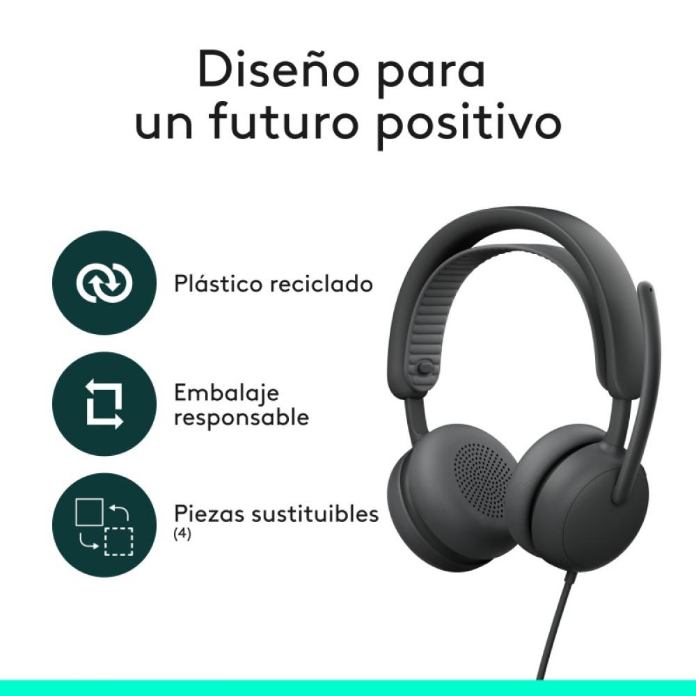 Logitech - Zone Wired 2: auriculares con cancelación de ruido y tecnología híbrida adaptativa ANC, USB-C con adaptador USB-A, Gr