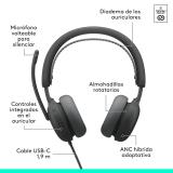 Logitech - Zone Wired 2: auriculares con cancelación de ruido y tecnología híbrida adaptativa ANC, USB-C con adaptador USB-A, Gr
