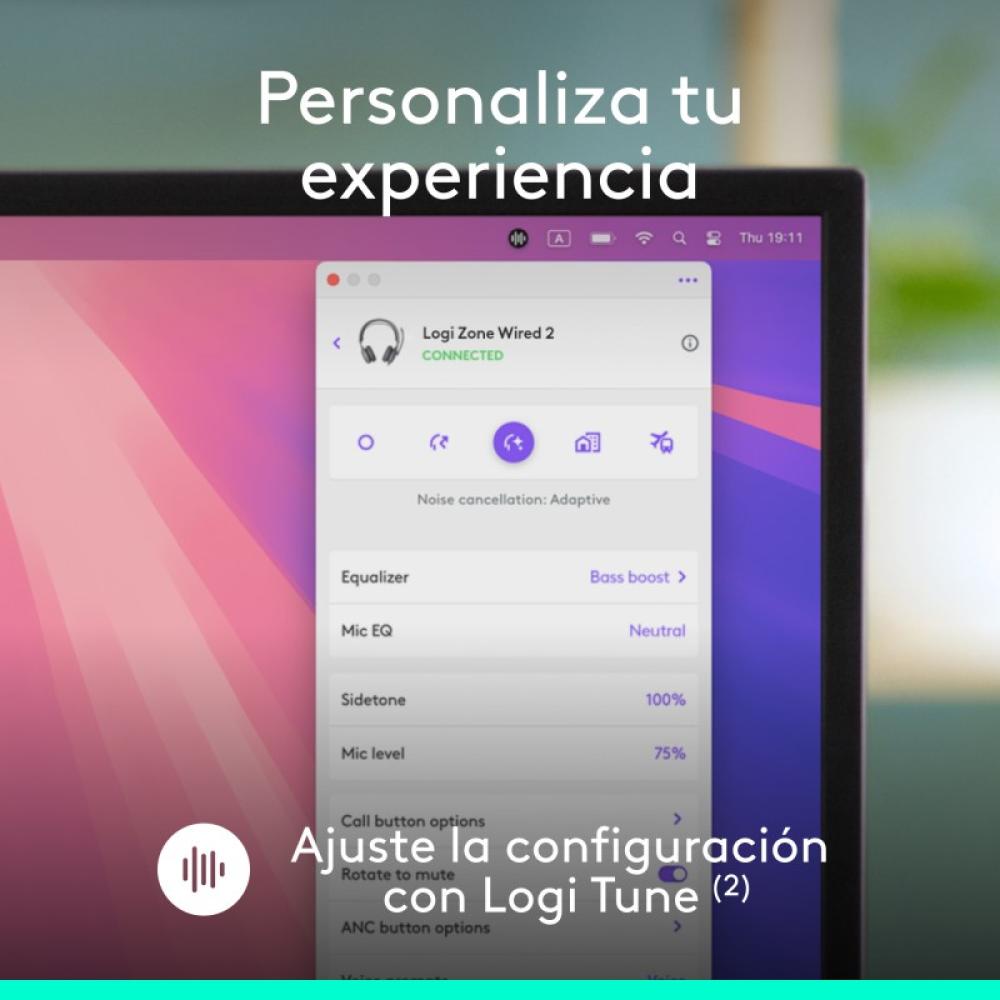 Logitech - Zone Wired 2: auriculares con cancelación de ruido y tecnología híbrida adaptativa ANC, USB-C con adaptador USB-A, Gr