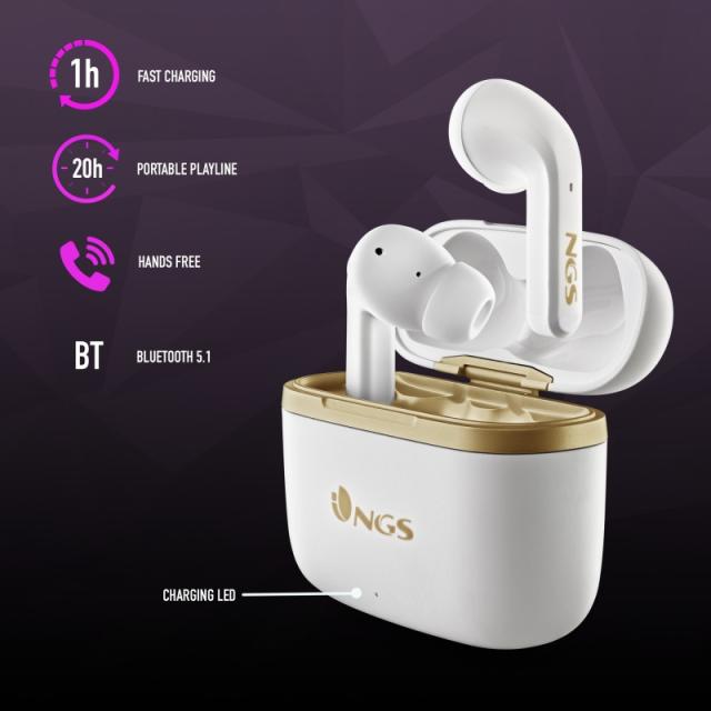 NGS - ARTICA TROPHY Auriculares Inalámbrico Dentro de oído Llamadas/Música USB Tipo C Bluetooth Oro, Blanco
