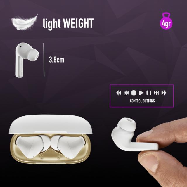 NGS - ARTICA TROPHY Auriculares Inalámbrico Dentro de oído Llamadas/Música USB Tipo C Bluetooth Oro, Blanco