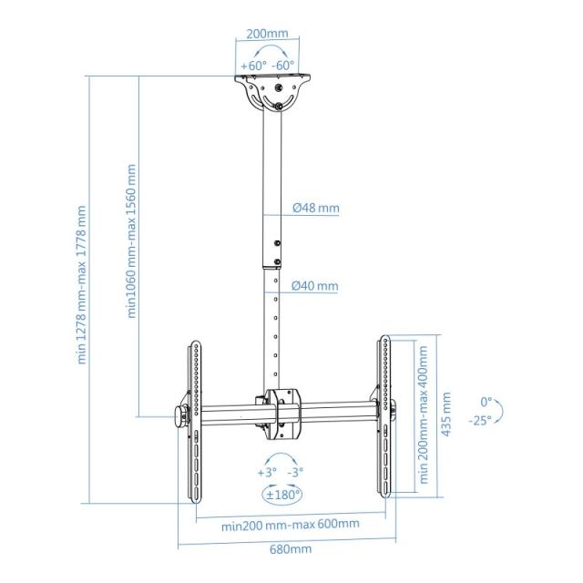TooQ - LPCE1170TSLI-B soporte para pantalla de señalización 177,8 cm (70") Negro