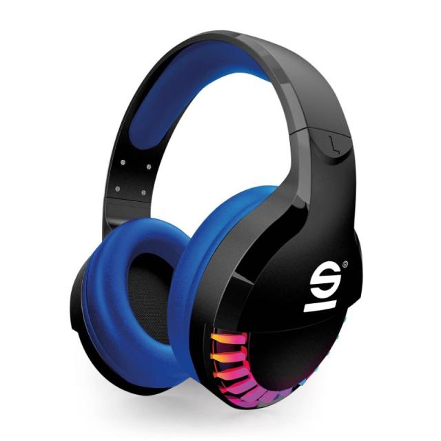 Sparco - SPWHEADPHONE auricular y casco Auriculares Inalámbrico Diadema Juego USB Tipo C Negro, Azul