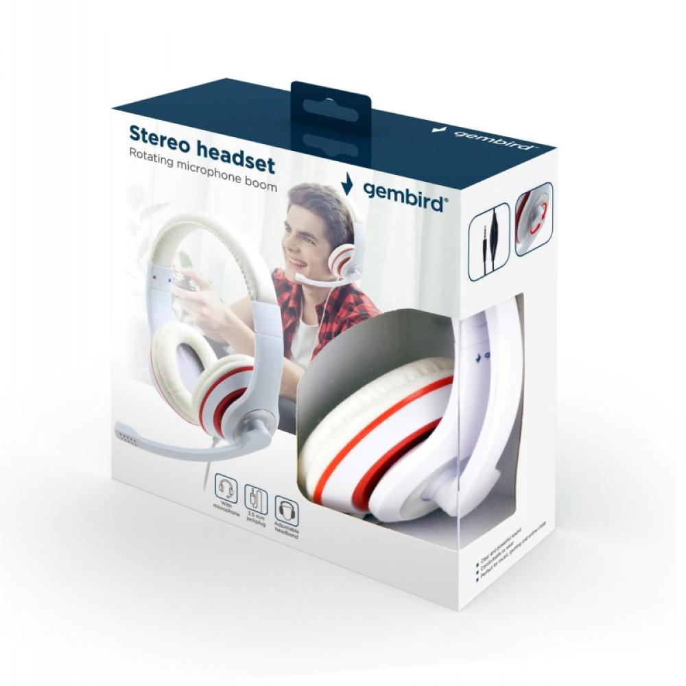 Gembird - MHS-03-WTRD auricular y casco Auriculares Alámbrico Diadema Llamadas/Música Rojo, Blanco