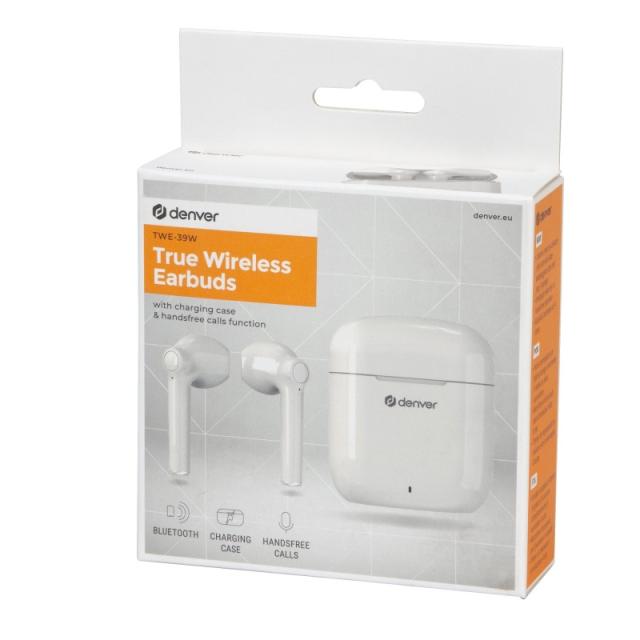 Denver - TWE-39W auricular y casco Auriculares True Wireless Stereo (TWS) Dentro de oído Llamadas/Música Bluetooth Blanco