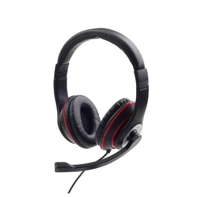 Gembird - MHS-03-BKRD auricular y casco Auriculares Alámbrico Diadema Juego Negro, Rojo