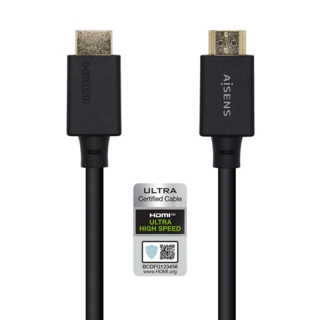 AISENS - Cable HDMI V2.1 Ultra Alta Velocidad / HEC Certificado 8k@60Hz 48Gbps, A/M-A/M, Negro, 2.0m
