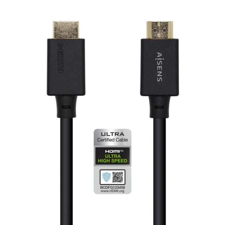 AISENS - Cable HDMI V2.1 Ultra Alta Velocidad / HEC Certificado 8k@60Hz 48Gbps, A/M-A/M, Negro, 2.0m