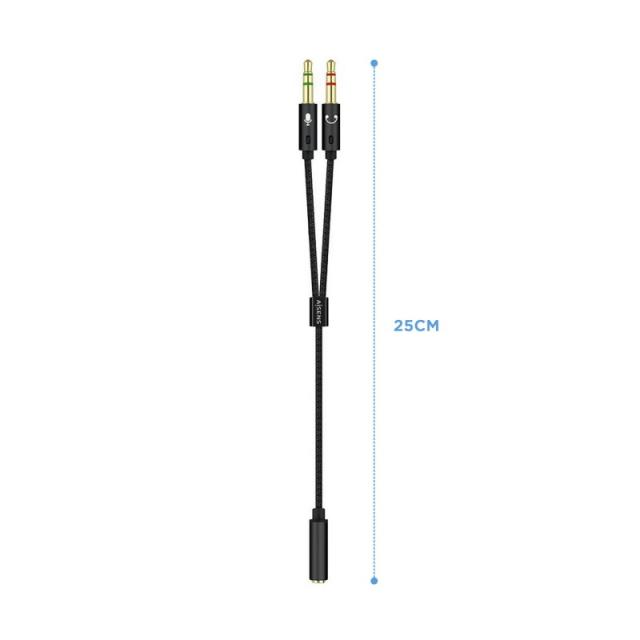 AISENS - Cable Adaptador Audio Jack 3.5 4pines/H-2xjack 3.5 3pines/M, Negro, 25cm
