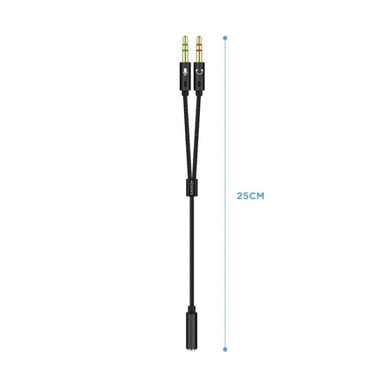 AISENS - Cable Adaptador Audio Jack 3.5 4pines/H-2xjack 3.5 3pines/M, Negro, 25cm