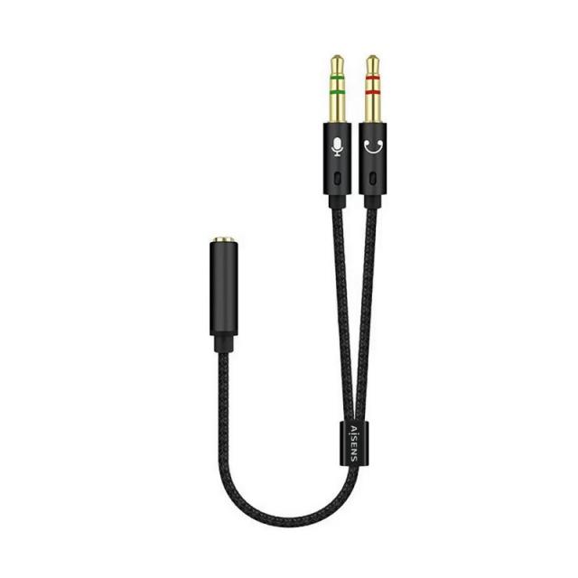 AISENS - Cable Adaptador Audio Jack 3.5 4pines/H-2xjack 3.5 3pines/M, Negro, 25cm