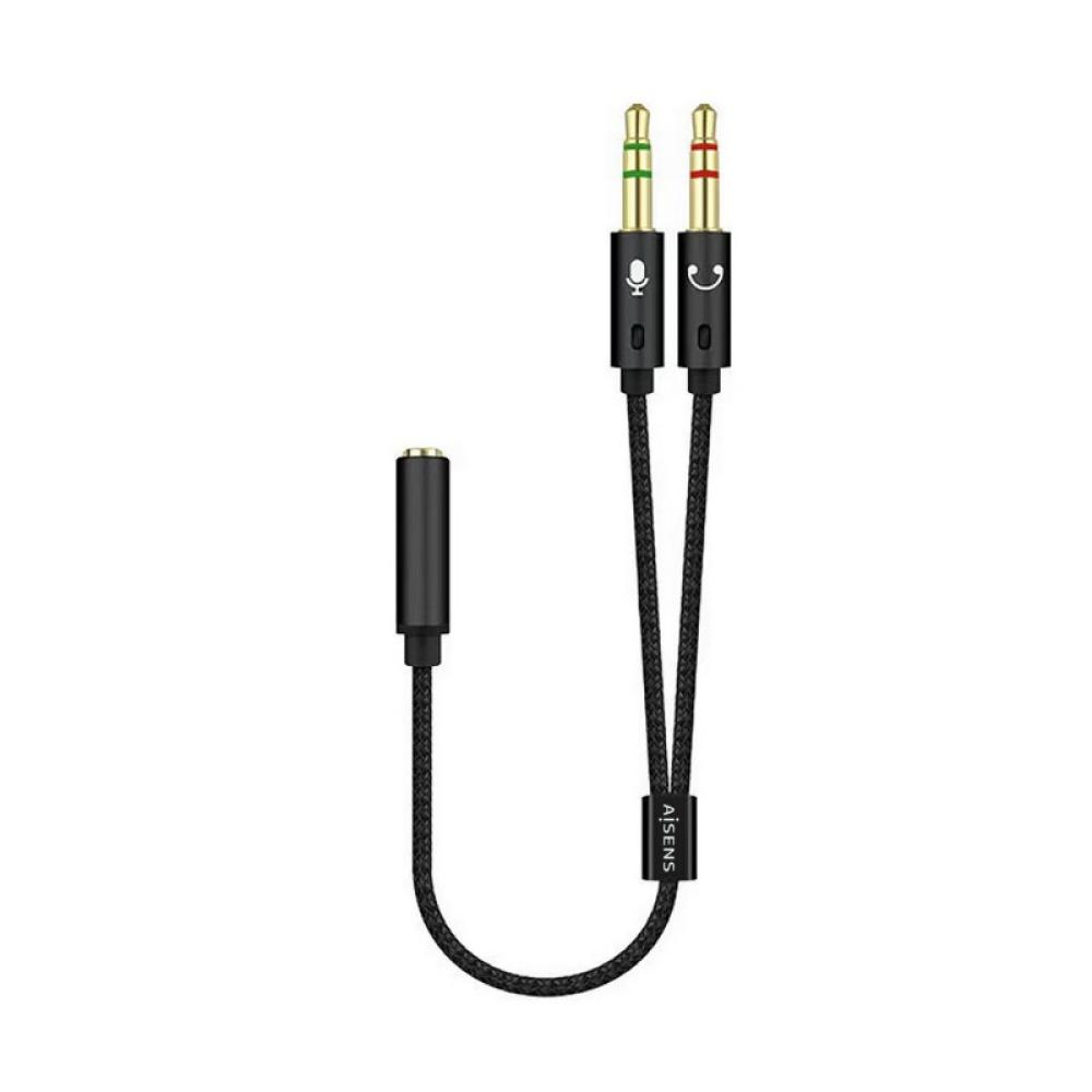 AISENS - Cable Adaptador Audio Jack 3.5 4pines/H-2xjack 3.5 3pines/M, Negro, 25cm