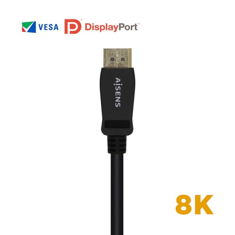 AISENS - Cable Displayport Certificado V1.4 8k@60hz, DP/M-DP/M, Negro, 1.0m