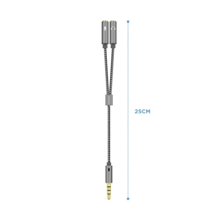 AISENS - Cable Adaptador Audio Jack 3.5 4pines/M-2xjack 3.5 3pines/H, Gris, 25cm