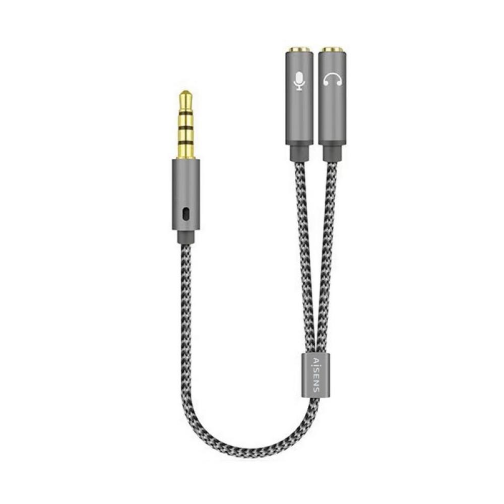 AISENS - Cable Adaptador Audio Jack 3.5 4pines/M-2xjack 3.5 3pines/H, Gris, 25cm