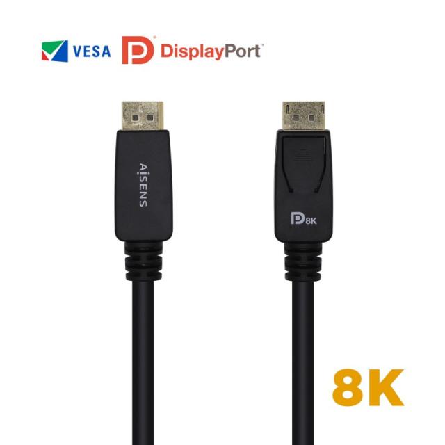 AISENS - Cable Displayport Certificado V1.4 8k@60hz, DP/M-DP/M, Negro, 3.0m