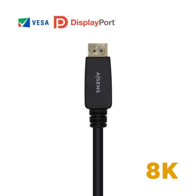 AISENS - Cable Displayport Certificado V1.4 8k@60hz, DP/M-DP/M, Negro, 3.0m