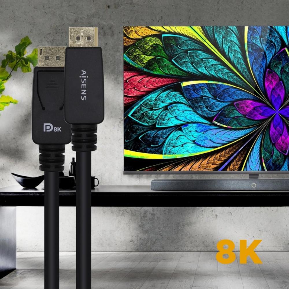 AISENS - Cable Displayport Certificado V1.4 8k@60hz, DP/M-DP/M, Negro, 3.0m