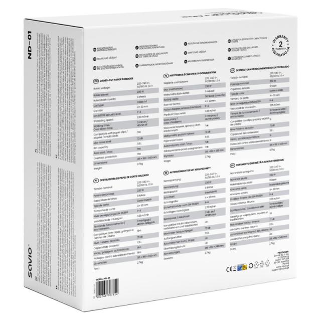 Savio - ND-01 triturador de papel Corte cruzado 72 dB Negro